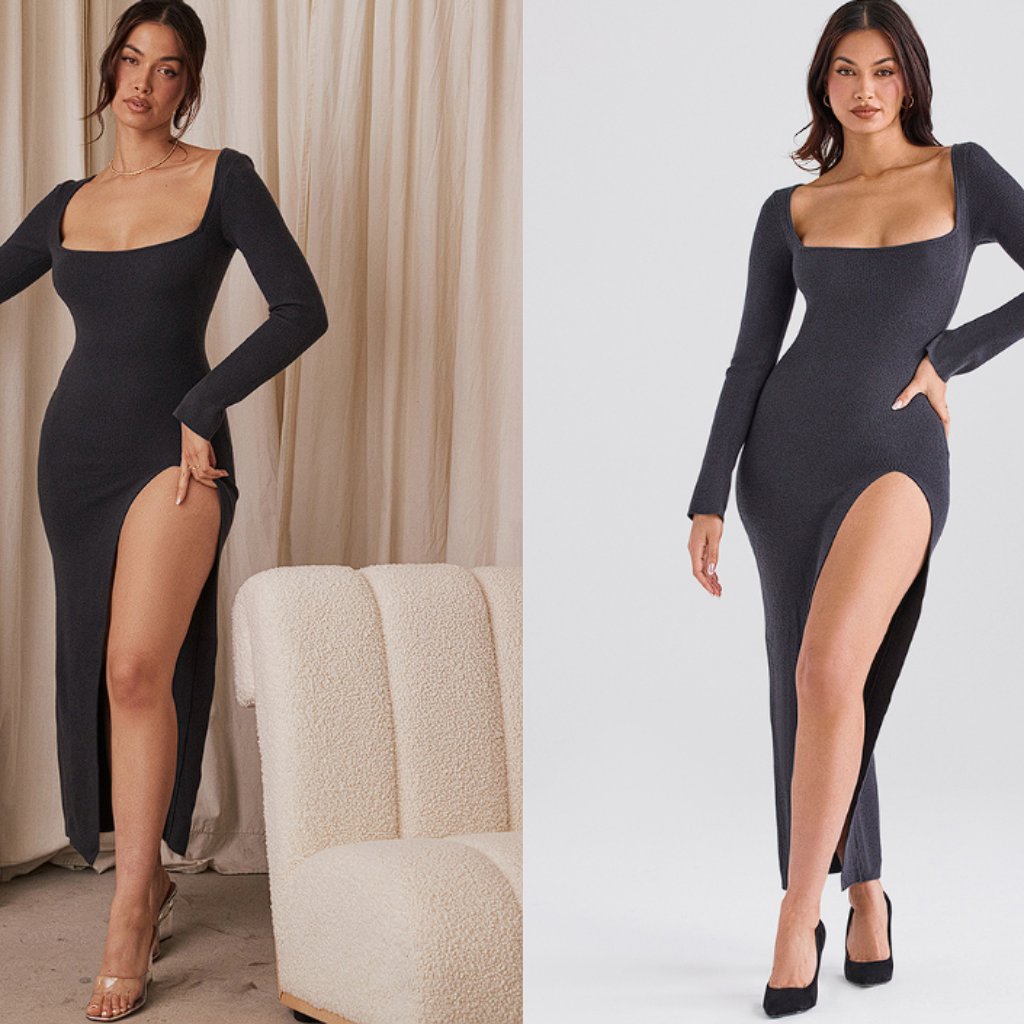 House Of Cb 'Tolani' Charcoal Cashmere Knit Maxi Dress Nwt